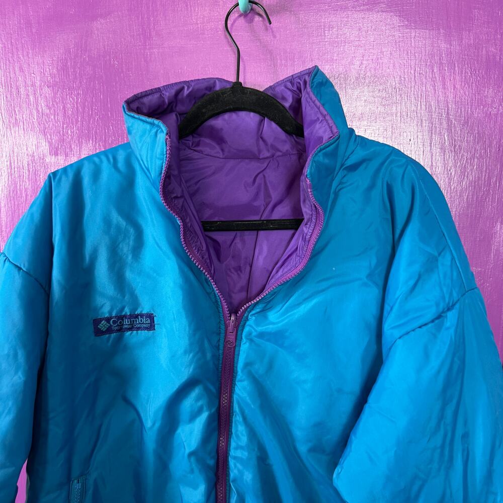 Vintage Columbia Reversible Puffer Jacket Women’s XL Blue Purple Insulated Coat - Picture 3 of 10